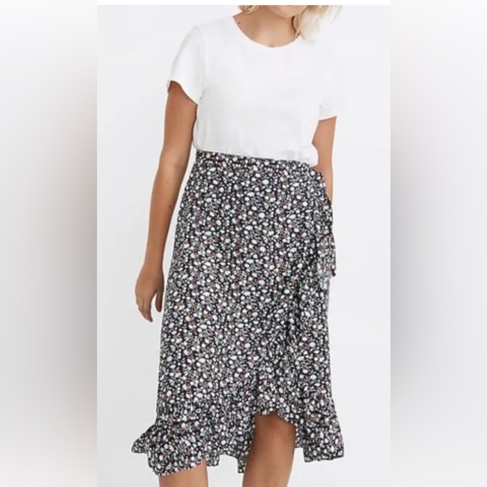 🎉HP🎉Madewell Ruffled-Edge Midi Wrap Skirt, Harvest Vine Blue